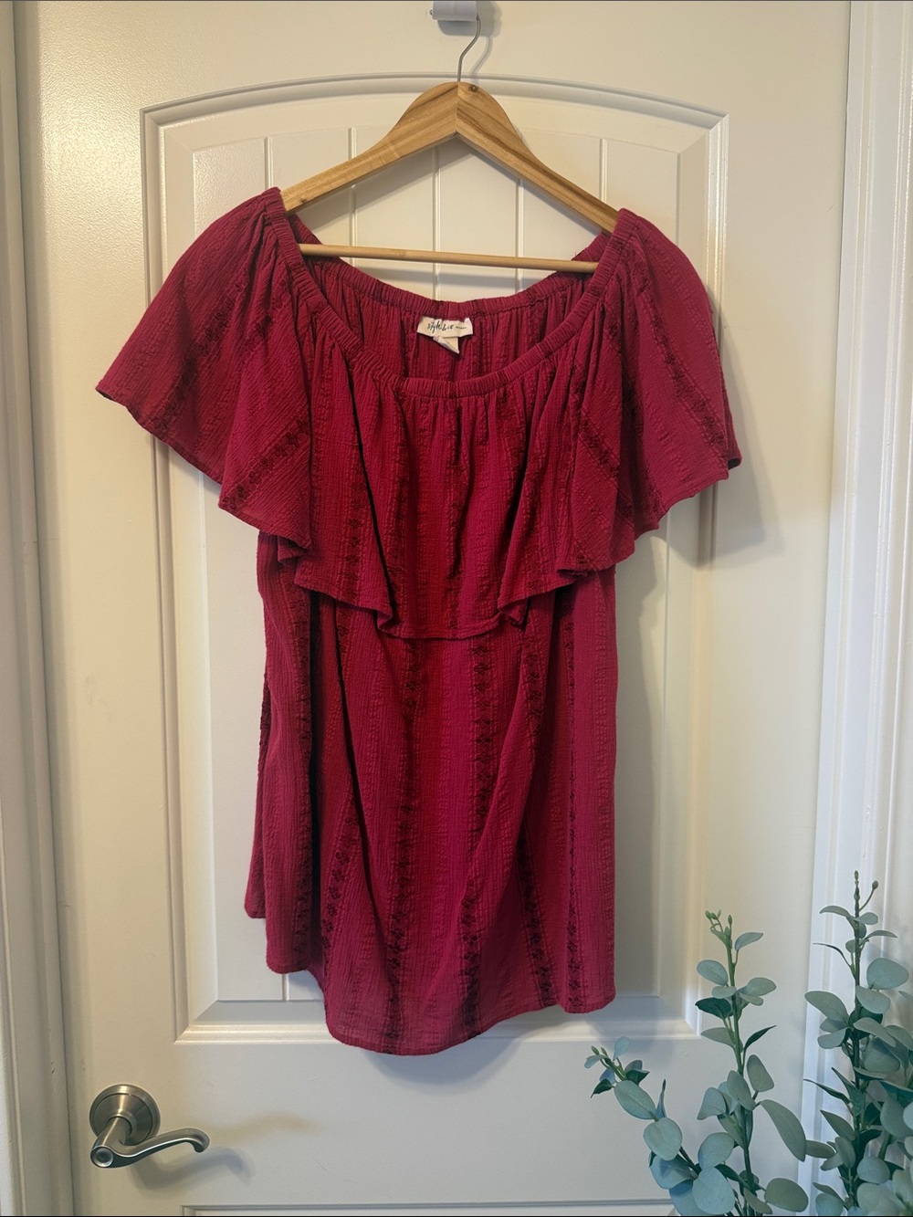 Style & Co. Off-Shoulder Ruffle Blouse in Berry